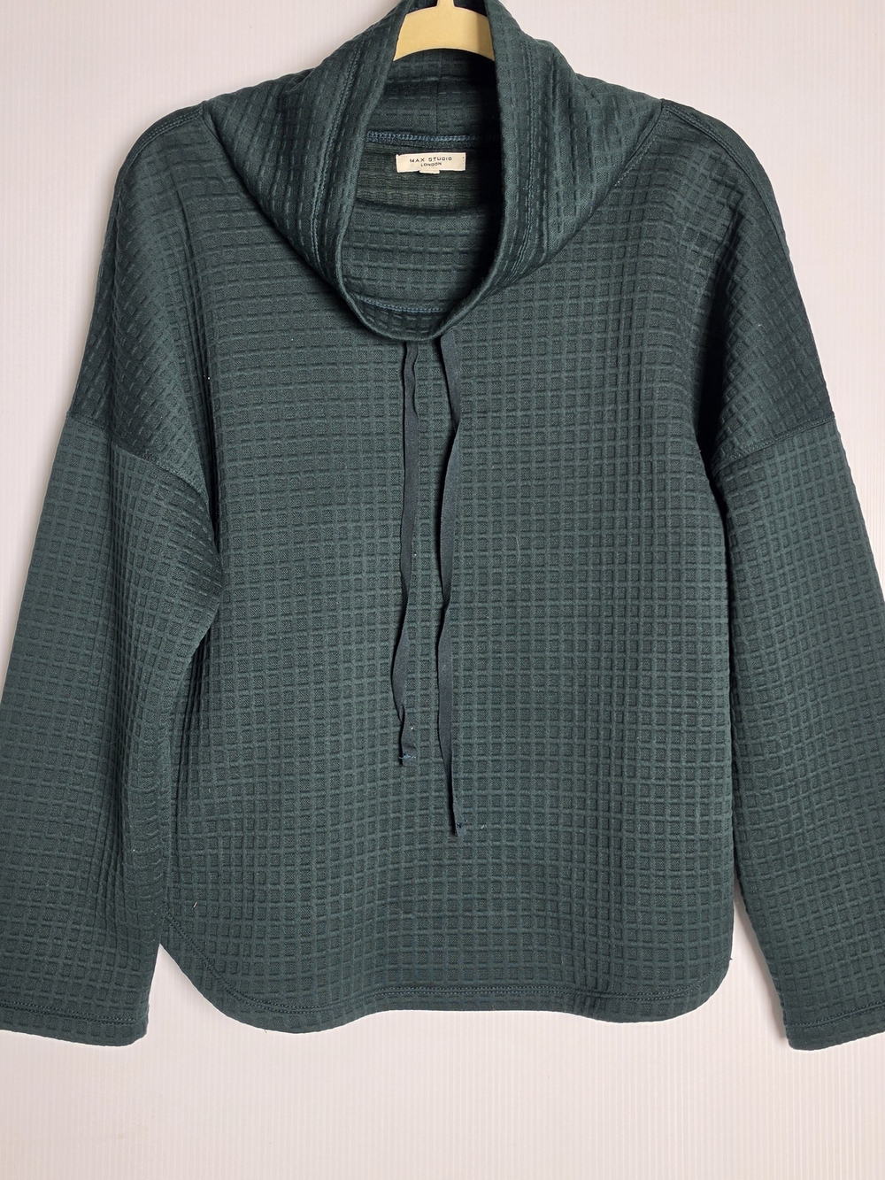 Max Studio Forest Green Waffle Cowl-Neck Sweater